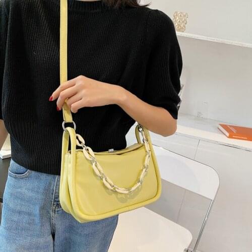 2021 Ladies Handbag Casual Concise Small Square Bag Sac Epaule High Quality Leather Solid Color Chain Shoulder Bags for Women