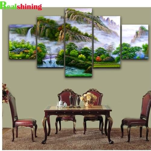 5 d diy Diamond painting 5 Piece 3d cross stitch,diamond embroidery Chinese Green Mountain landscape mosaic pattern N1688