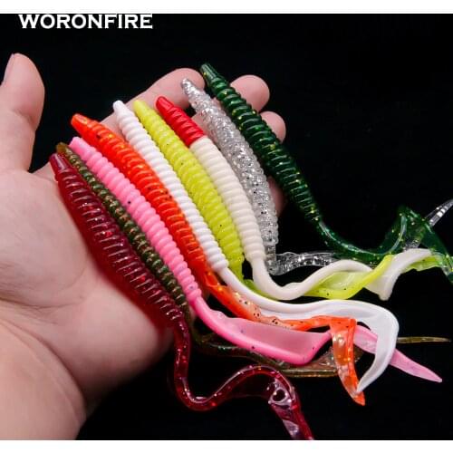 6pcs/Soft Fishing Lures 4.6g 15mm Maggots Worm Jig Texas Wacky Fishing Artificial Long Tail Soft Bait 2019