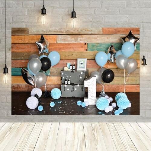 Avezano Boy 1st Birthday Decoration Background For Photography Blue Balloon Silver Star Wood Wall Backdrop Cake Smash Photocall