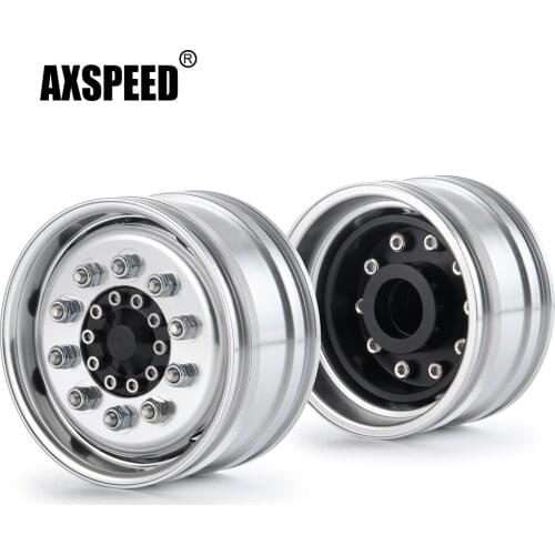 AXSPEED 1/2pcs Metal Beadlock Bearing Type Front Wheel Rims Hubs for Tamiya 1/14 RC Tow Trailer Tractor Truck Upgrade Parts