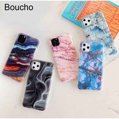 Boucho Vintage Colorful marble Phone Case For iPhone 11 12 Pro Max XR XS Max 6 6S 7 8 Plus X SE Soft IMD Smooth Back Cover Coque