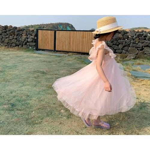 Kids Dress 2021 Summer New Baby Girls Dress Fashion Net Yarn Lace Sleeveless Dress For Girl Baby Princess Dress Toddler Clothes