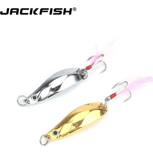JACKFISH Metal Sequins Fishing Lure 7cm/14g Spoon Lure with Feather Paillette Hard Baits Treble Hook Pesca Fishing Tackle