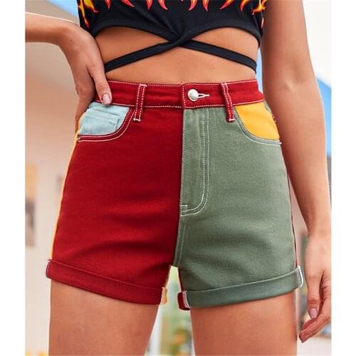Patchwork Denim Shorts Women High Waist Straight Streetwear Jeans Shorts Sexy Fashion Lady Short Jeans Summer 2021 Female