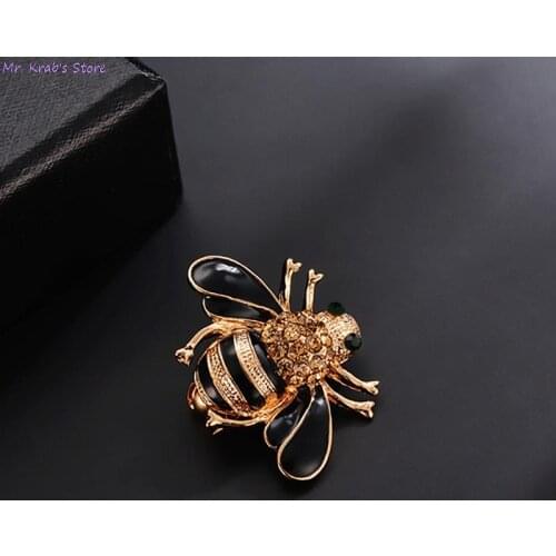 Gold Color Rhinestone Bee Brooches Champagne Hijab Pins Enamel Esmalte Broches juego de tronos Halloween joyas