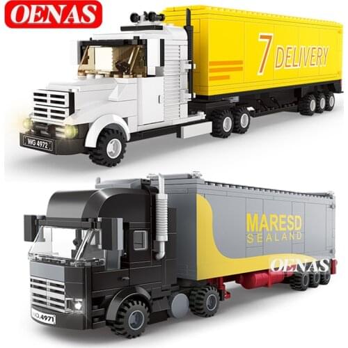 MOC City Traffic Heavy Container Truck Car Vehicle Model Building Blocks DIY Assemble Bricks Kits Boys Kids Toys Birthday Gifts