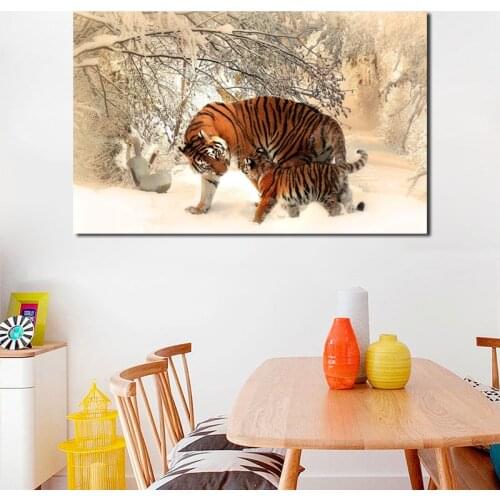 Two Tiger Snow Landscape Animal Art Canvas Poster Painting Wall Picture Print Modern Nursery Home Bedroom Decoration Accessories