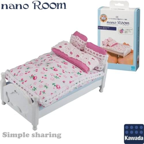 Kawada Nano Room Handmade Miniature Furniture NanoRoom NRL-012 White Bed DIY Wooden Fabric Assembling Toy