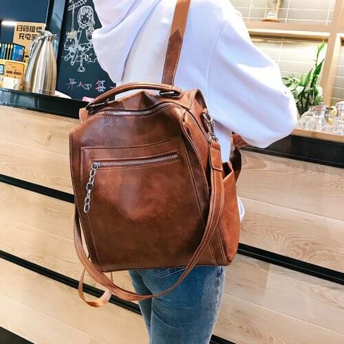 Korean Version of the College Style Backpack Womens New Wild Fashion PU Leather Middle School Student Schoolbag Trend Backpacks