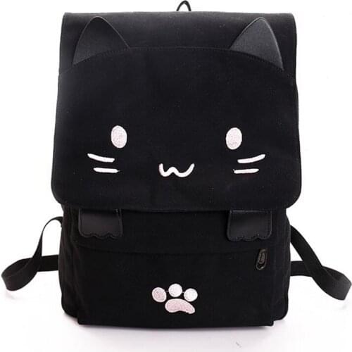 Hot Selling Women Lovely Cat Canvas Backpack Girls School Bag Cartoon Students Shoulder Bag Rucksuck