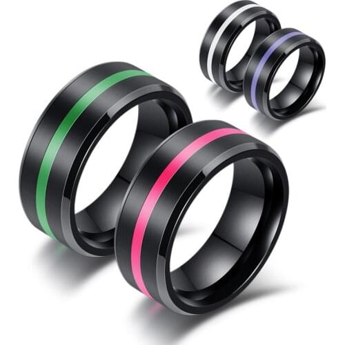 Fashion 8mm Mens Titanium Steel Ring Epoxy Ring Hip Hop Rap Accessories