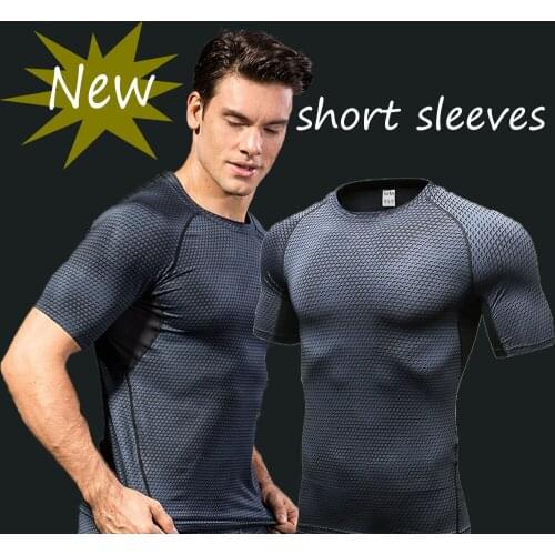 Mens 3D printed fitness running training short sleeve tight stretch sweat drying clothes