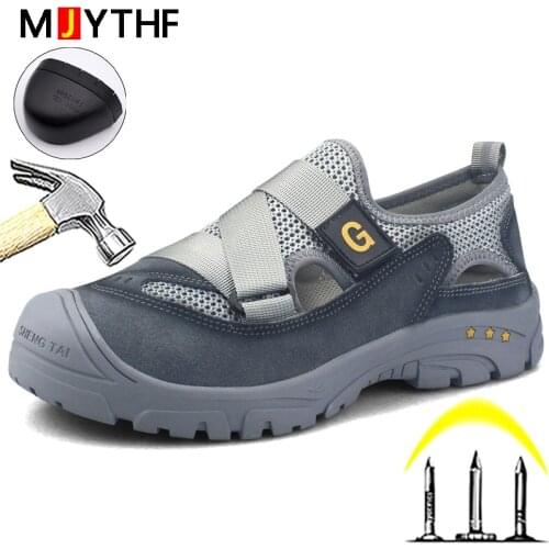 Male Indestructible Shoes Cowhide Safety Shoes Puncture-Proof Protective Work Shoes Breathable Steel Toe Shoes Sandals Men Shoes