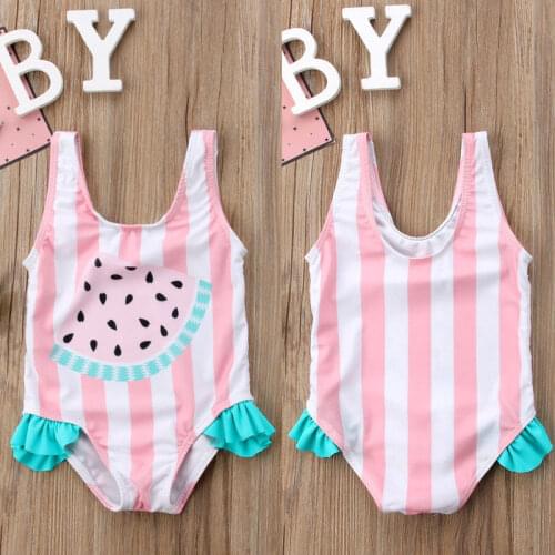 2020 New One Piece Kids swim suits Cute baby girls Watermelon ruffles swim wear bikini beachwear Pink infant bathing suits 0-3T