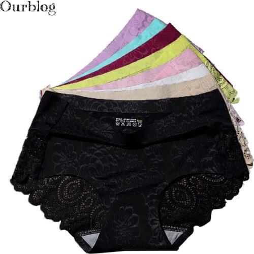 OURBLOG 4Pcs/lot Ultra-thin Comfort Lace Floral Underwear Womens Panties Sexy Shorts Breifs Lingerie Female Seamless Panties