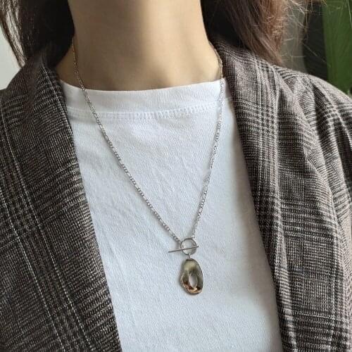 100% Authentic 925 Sterling silver Irregular dysmorphism Geometric with Toggle Pendant Long Sweater necklace 51CM TLx358