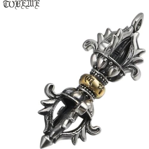 100% 925 Silver Tibetan Dorje Charm Sterling Buddhist OM Mantra Dorje Pendant Solid Silver Tibetan Vajra Amulet Charm