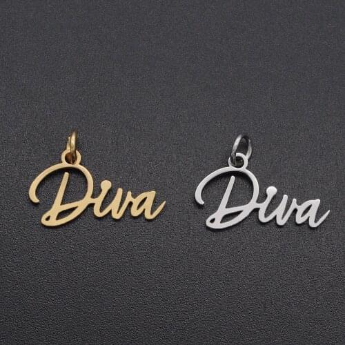 5pcs/lot Small Size Stainless Steel DIY Word Scrip Diva Charms Wholesale Charm for Necklaces Jewelry Charm Whole Sale