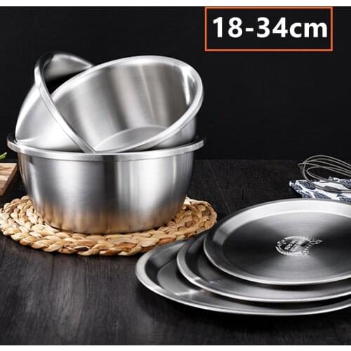 304 Stainless Steel Salad Bowl with Lid Thicken Anti-scald Kitchen Cooking Food Soup Bowl Baking Egg Beater Mixing Storage Bowls