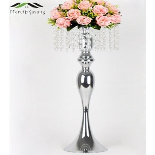 Silver Tabletop Vase Metal Flower Vase 50CM/20'' Table Centerpiece For Mariage Flowers Holder For Wedding Decoration 10PCS/LOT