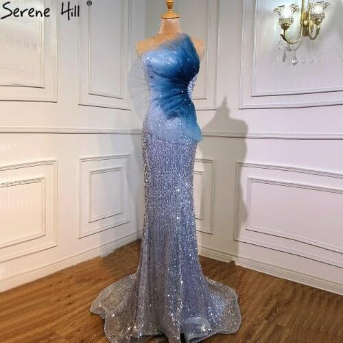 Serene Hill Grey Blue Mermaid Evening Gowns 2020 Strapless Sexy Formal Dress Designs Real Photo LA70774