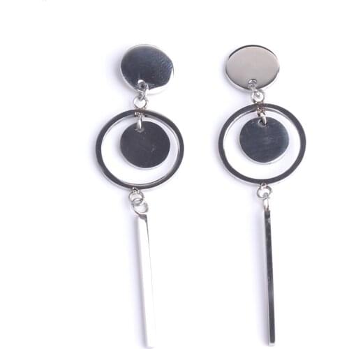 OL circle Silver color tassel Stud Earrings 316L Stainless Steel for women wholesale