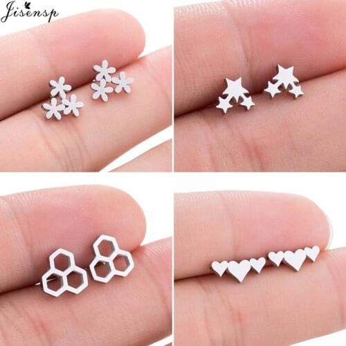 Jisensp Bohemia Flowers Earrings Fashion Stainless Steel Tree Stars Hearts Stud Earrings Jewelry for Women Birthday Part Gift