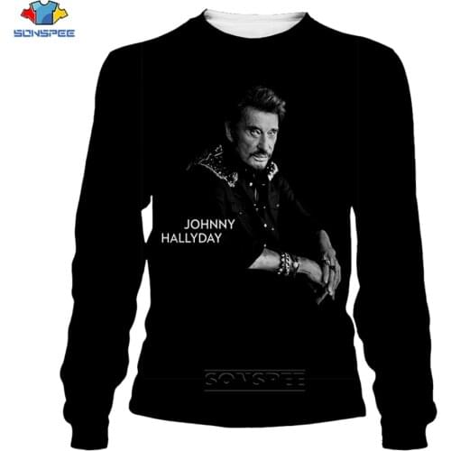 SONSPEE Johnny Hallyday Sweatshirts Women 3D Print Causal Streetwear O Neck Long Sleeve Rock Harajuku Pullover Men Tops Hoodie