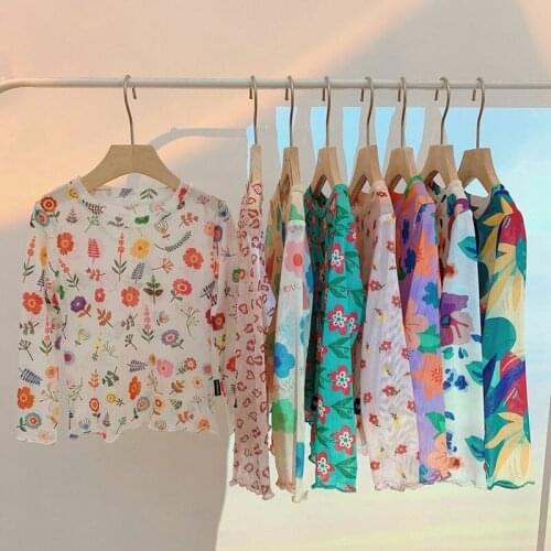 Girls Floral Tops 2021 Summer New Breathable Sunscreen Clothing Girls Fashion Long Sleeve T-Shirt