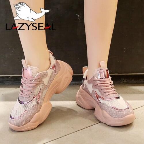 LazySeal Height Increasing Sneakers Women Bling Platform Shoes Winter Air Mesh Ankle Boots Shoes Women Ladies Walking Footwear