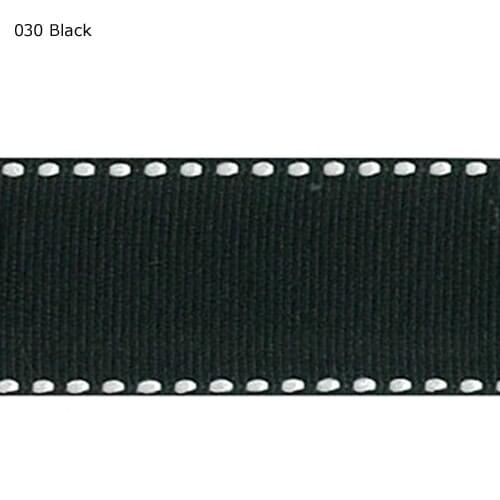 1" inch 25mm White saddle stitched Black ribbon
