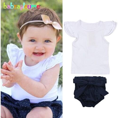 Babzapleume 2Piece Baby Girls Outfits Summer Clothes White Cute Tops Sleeveless T-shirt+Dot Shorts Newborn Clothing Sets BC1638