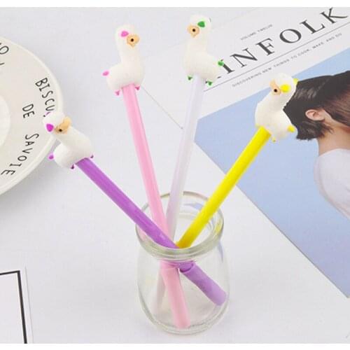 20 Pcs Creative Stationery Alpaca Neutral Pen Cute Learning Office Black Water-based Signature Pen Cartoon Pen