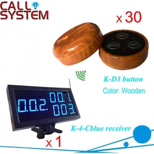 999 channel table wooden call button with led number screen Restaurant wireless waiter calling system 1 display 30 bell
