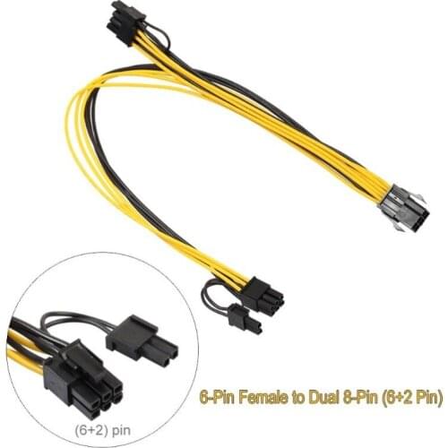 50pc.PCI-E PCIe PCI Express 6Pin Female to Dual Double 2-Port 8Pin ( 6+2Pin ) Male F/M Adapter GPU Video Card Power Cable 18AWG