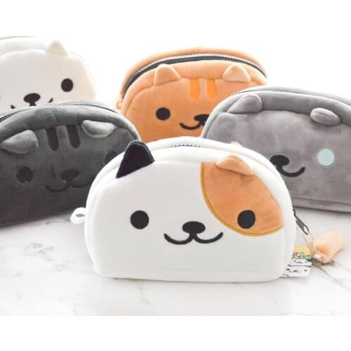 Anime Neko Atsume Cute Cat Plush Pencil Case Pen Bag Cartoon Make Up Cosmetic Bag Halloween Cosplay Pencil Bag Christmas Gifts
