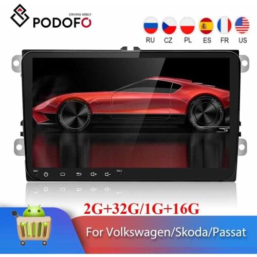 Podofo Android Car Radio 2 Din Multimedia Player GPS Stereo Receiver For Volkswagen Skoda Seat Octavia golf 5 touran passat B6