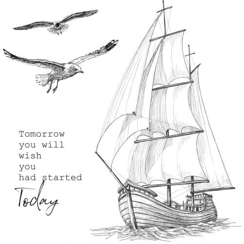 AZSG Seagull and Sailboat Clear Stamps Rubber Silicone Seal for DIY Scrapbooking Card Making Album Decoroation Crafts