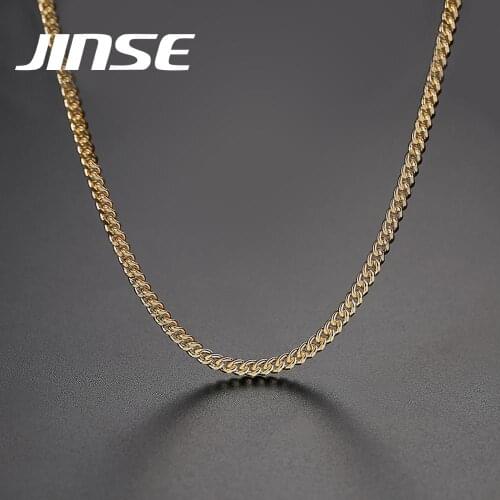 JINSE Hip Hop Link Chain Curb Cuban Mens Necklace Silver Color Copper Charm Necklaces For Men Davieslee Fashion Jewelry Gift