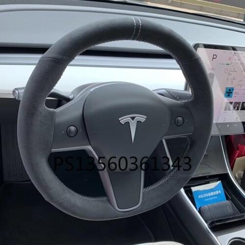 Suitable for Tesla model 3 Model S Model X steering wheel cover hand-stitched suede interior handle cover