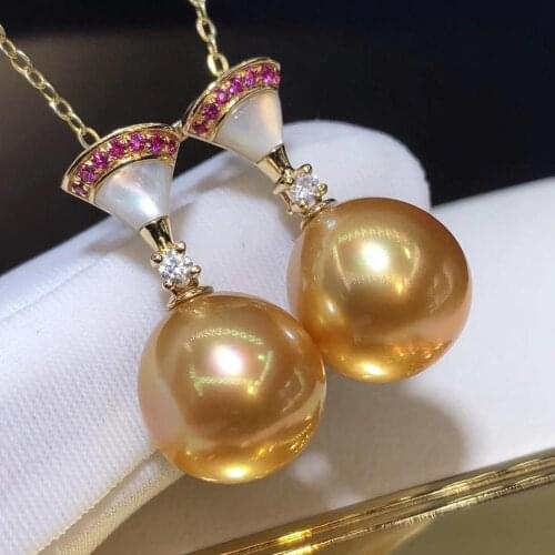 D506 Pearl Pendant Fine Jewelry Solid 18K Gold 12-13mm Nature Ocean Sea Water Gold Pearls Pendant Necklaces for Women