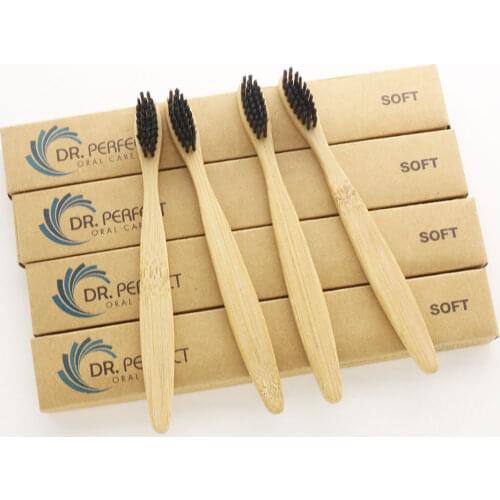 DR.PERFECT 100 Pcs Child Black Bristle Bamboo Toothbrush Wholesale Eco friendly Wooden Bamboo Toothbrush Oral Care Black Head