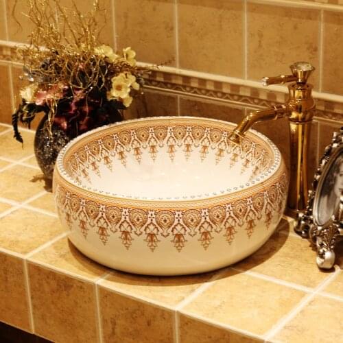 Europe Vintage Style Ceramic Art Basin Sink Counter Top Wash Basin Bathroom Sinks vanities ceramic wash basin bathroom sink