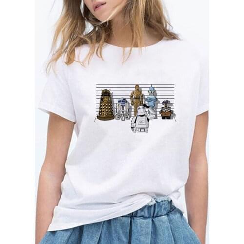 Funny Robot Criminal Print T-shirt Star Wars Series Unisex Clothes Movie Fans Fashion Hot Sale Tops Feminino Disney Harajuku