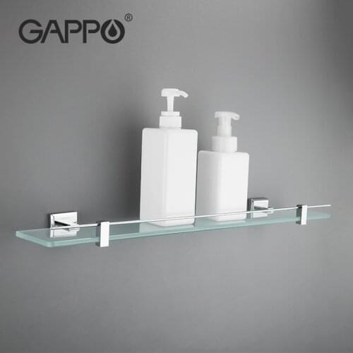 GAPPO High Quality Bathroom Shelves Wall Mounted Bathroom Glass Shelf Restroom Shelf Hardware Accessories In Two Hooks G3807