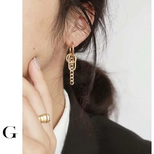 GHIDBK Hot Sale Stainless Steel Jewelry Unique Design Chain Geometric Pendant Hoop Earrings French Elegant Circle Earring Hoops
