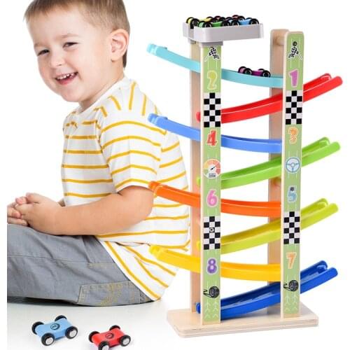 0 12 Months Baby Wooden Car Race 4 Layers Slider Ladder Slot Track Play Sets Toddler Montessori Early Learning Children Game Kit