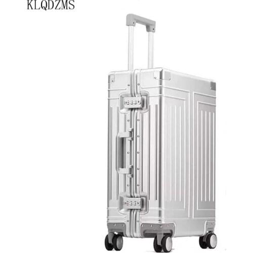 KLQDZMS 20’’24’’26’’29 Inch Mens High Quality Personalized Travel Luggage Bags All Aluminum Trolley Student Rolling Luggage
