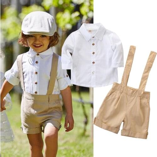 European And American Style Baby Boys Gentleman Clothes Long Sleeve Shirt + Suspender Shorts 2 Pieces Sets